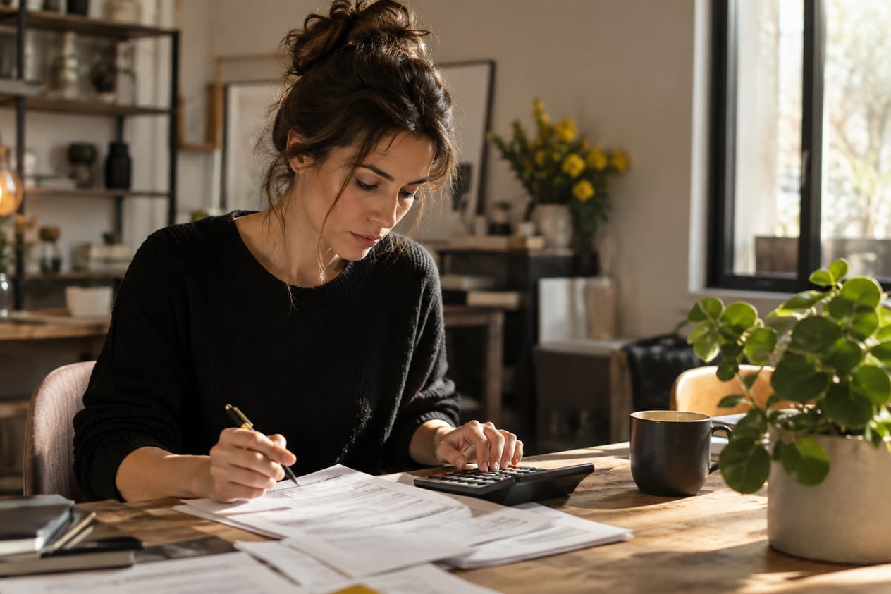Bureau avec des documents et une calculatrice