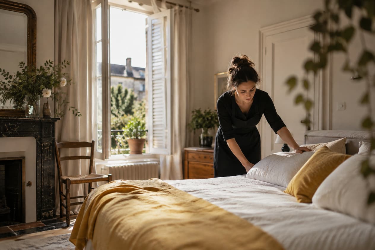 Chambre d’une maison d’hôtes en lumière du matin