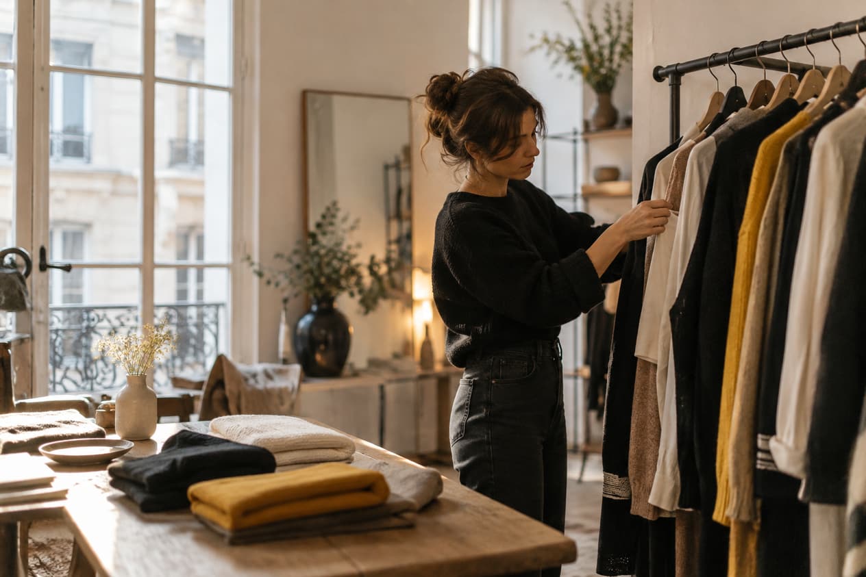 Portant et pièces pliées dans un atelier de mode
