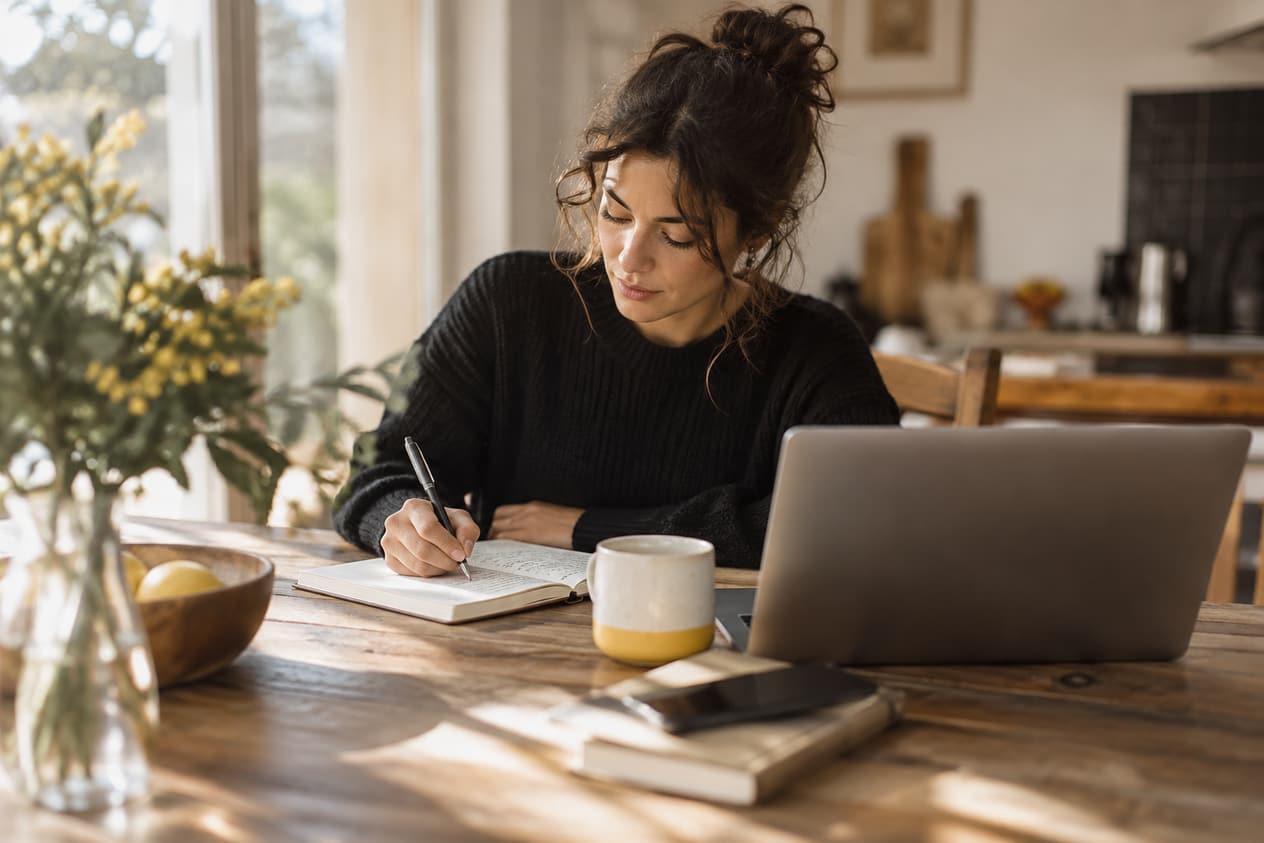 Notes manuscrites à côté d’un ordinateur