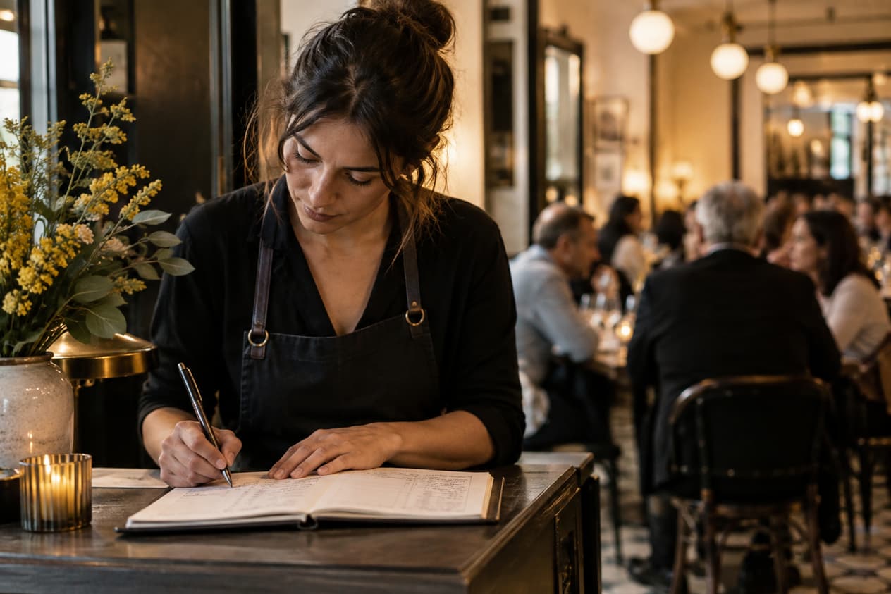 Carnet de réservations ouvert sur un comptoir