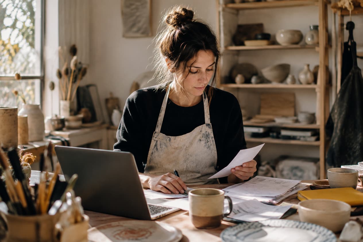 Bureau d’atelier avec ordinateur et documents