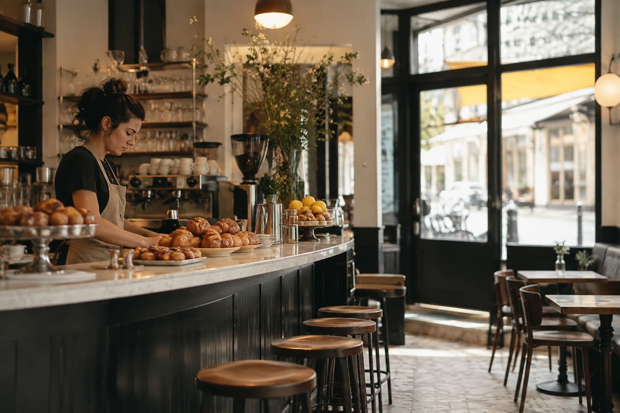 Intérieur d’un coffee shop photographié en lumière naturelle