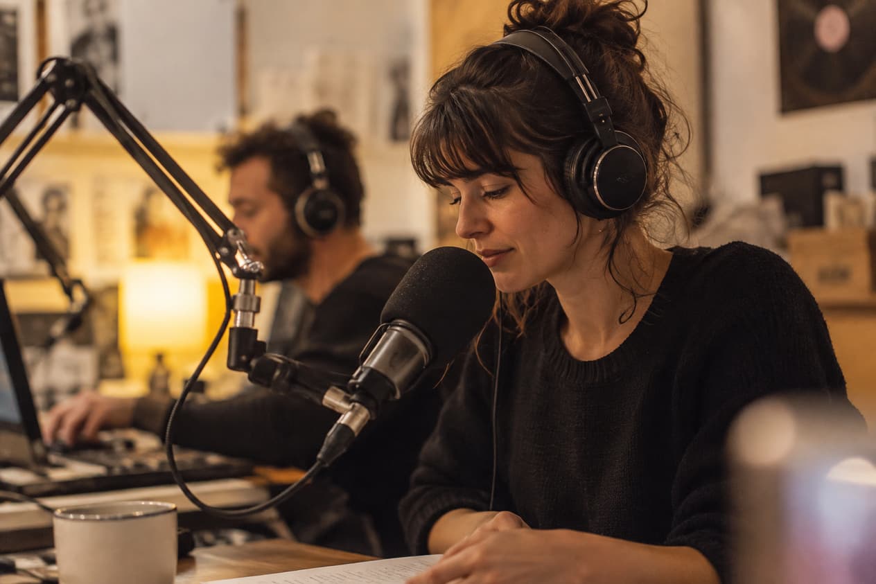 Studio d’une radio locale avec micro et casque