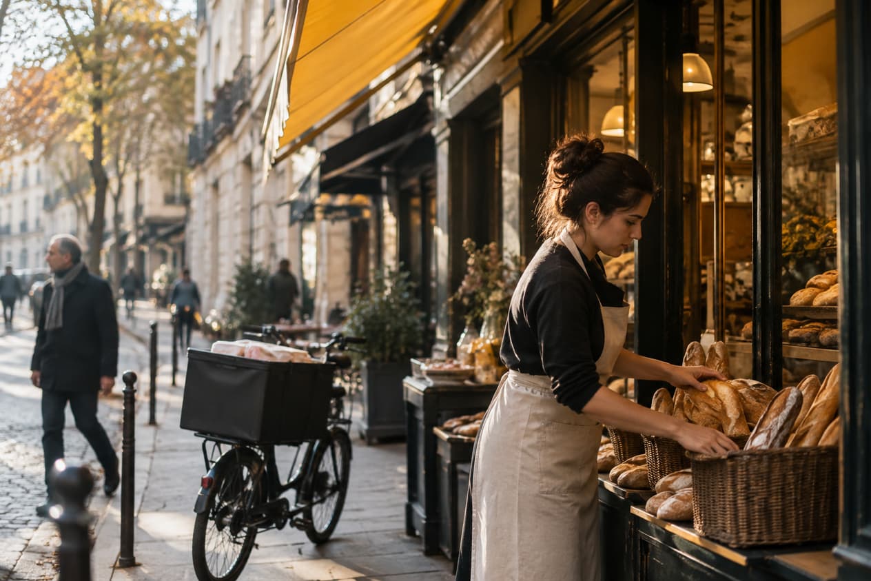 Rue commerçante d’un quartier français le matin