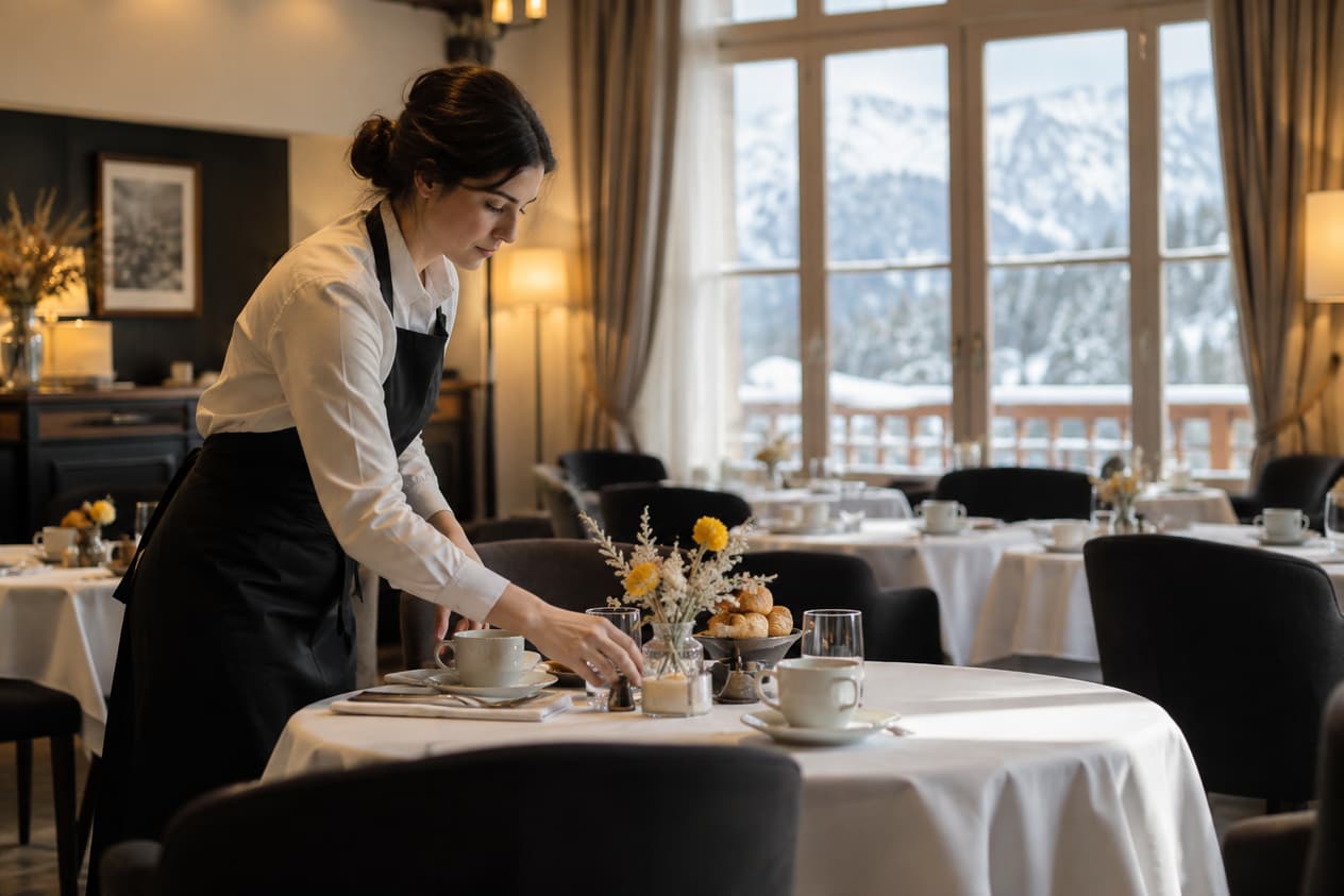 Salle de petit-déjeuner vide en hiver