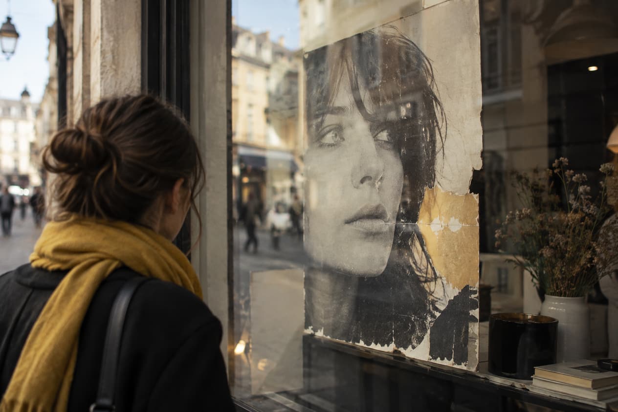 Affiche défraîchie sur la vitrine d’un commerce