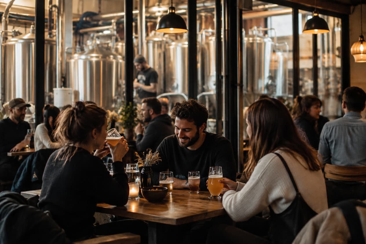 Salle de dégustation d’une brasserie avec des clients