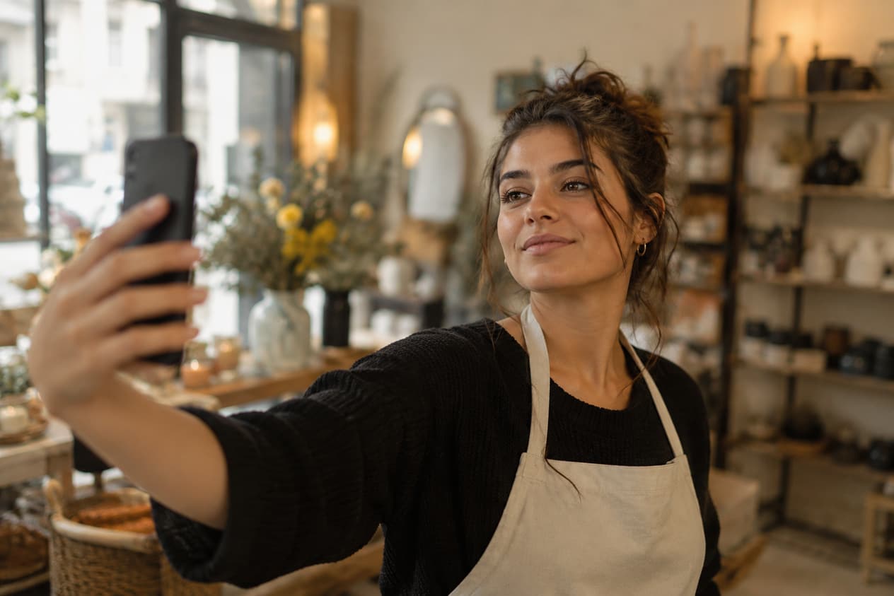Consultation d’un site sur téléphone dans une boutique