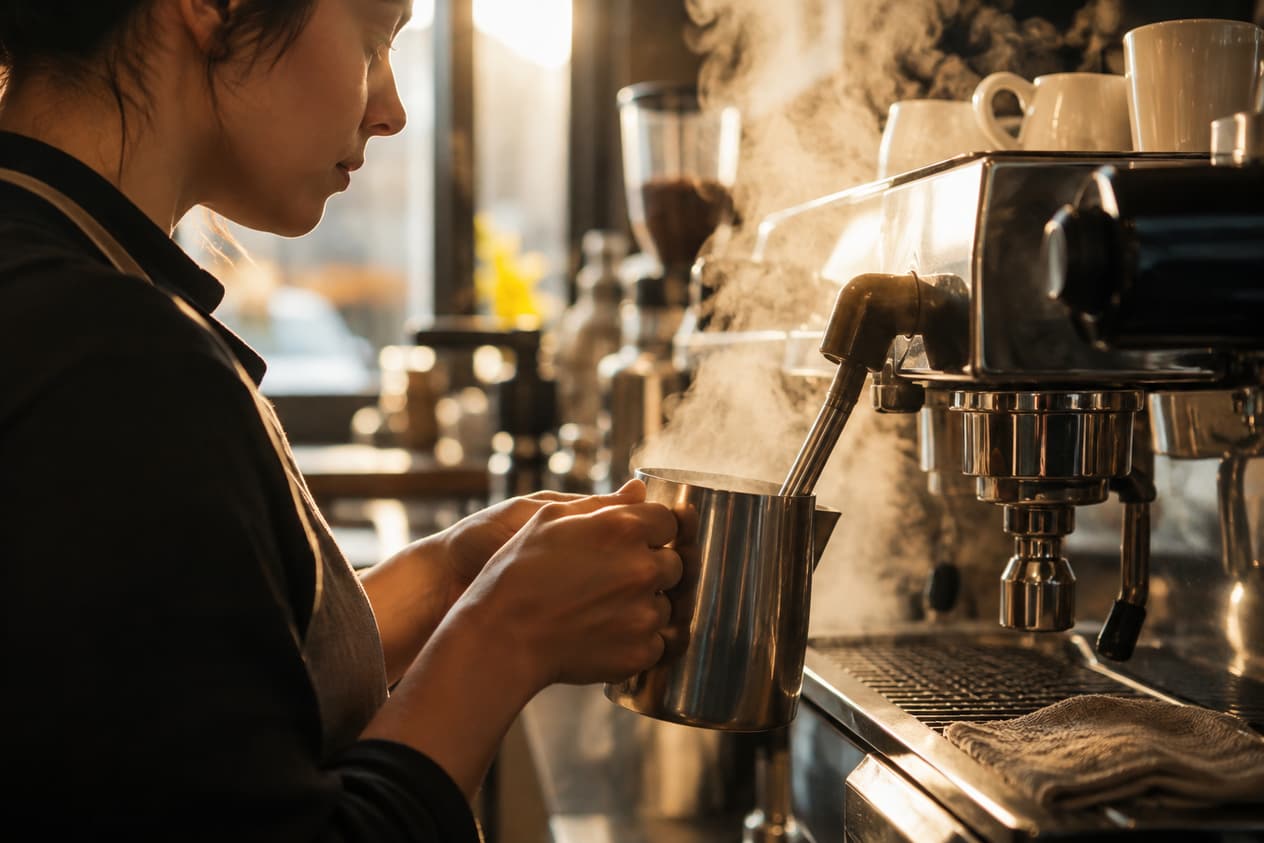 Vapeur au-dessus d’une machine à café