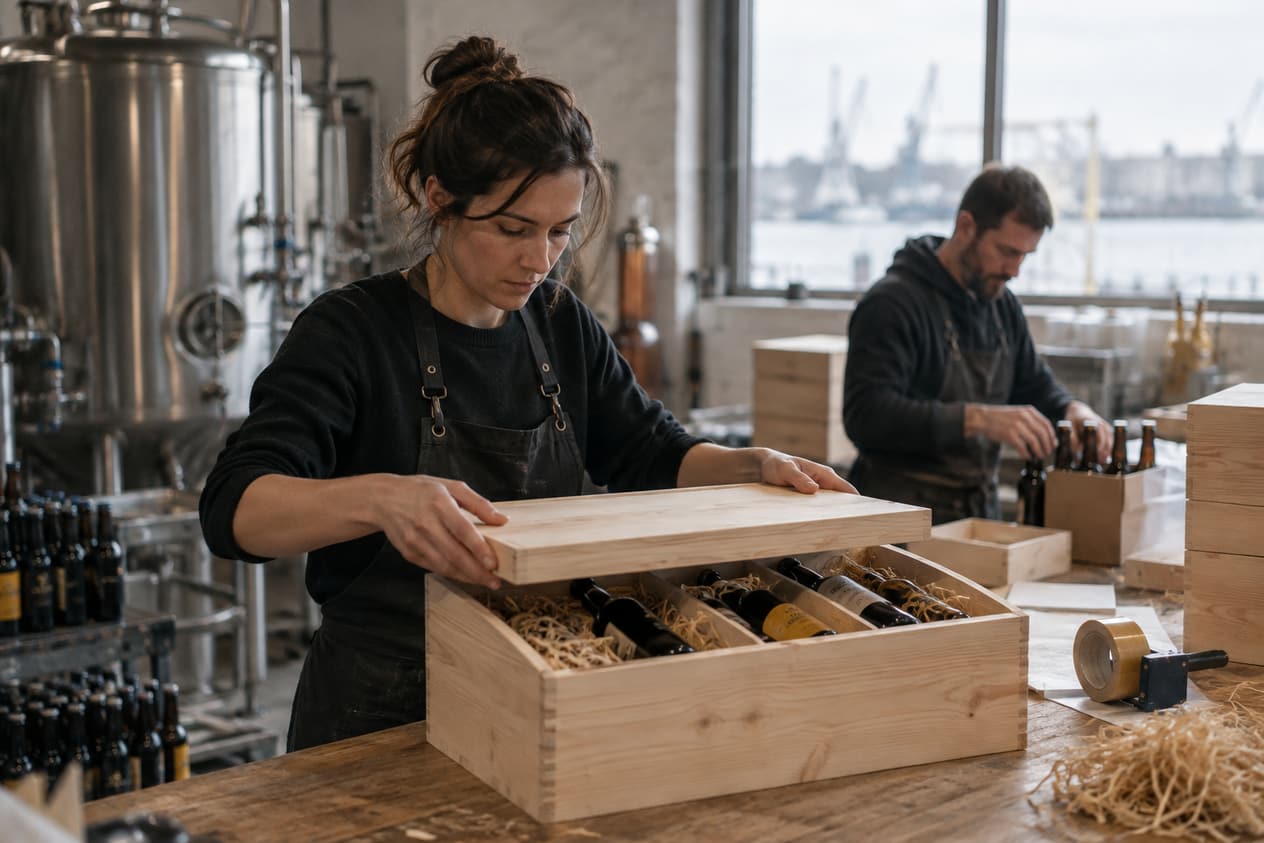 Préparation d’un coffret de bières dans une brasserie brestoise