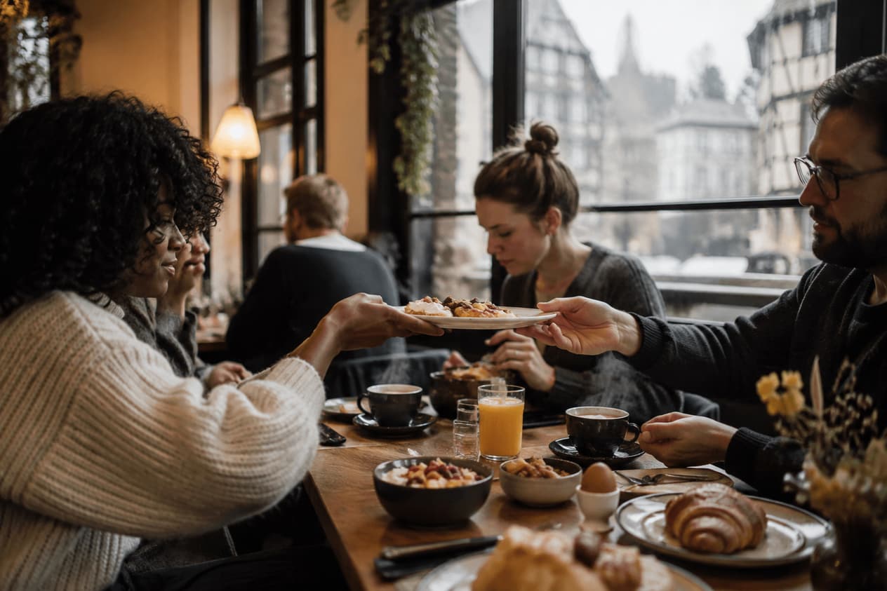 Table de brunch d’hiver dans un coffee shop strasbourgeois