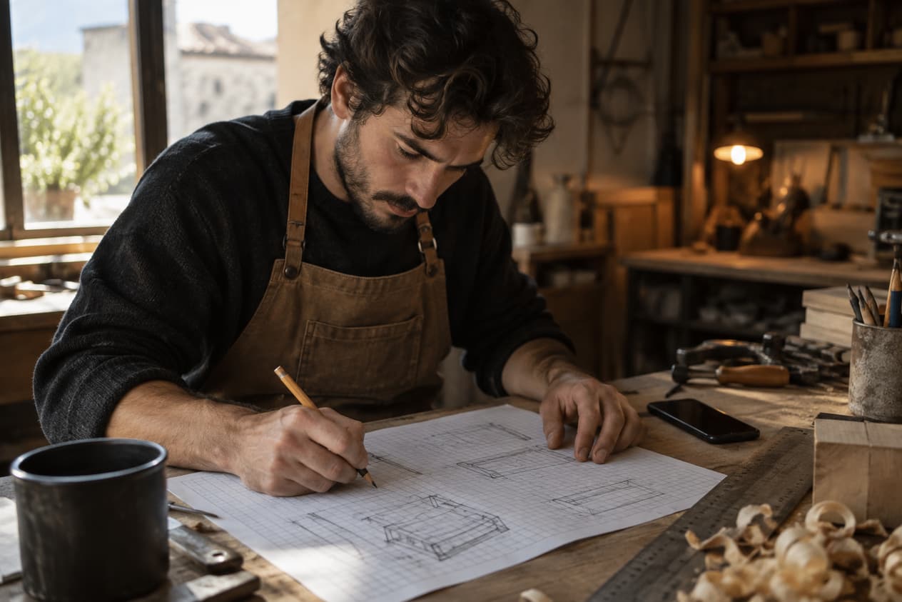 Un gabarit de page dessiné au crayon sur du papier millimétré